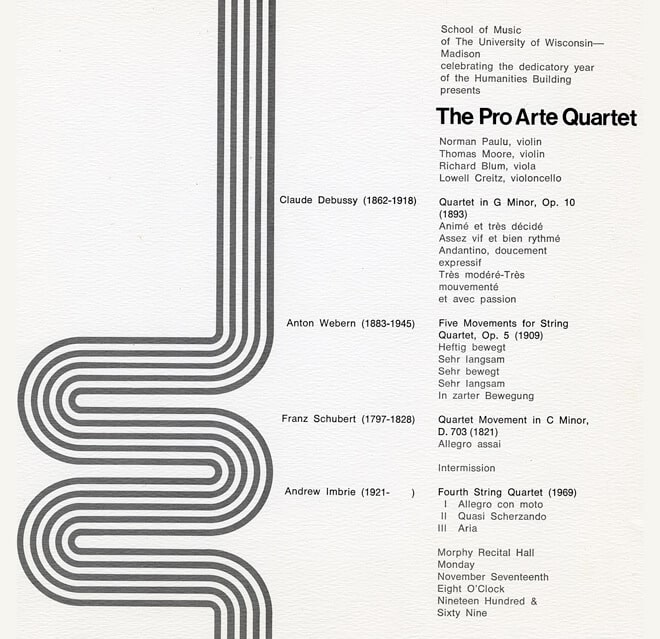 A Pro Arte Quartet program from 1969. (Image courtesy of UW Archives.)