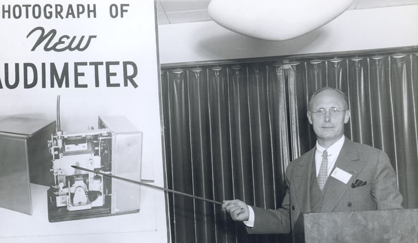 Arthur Sr. at the press conference for the original Audimeter.