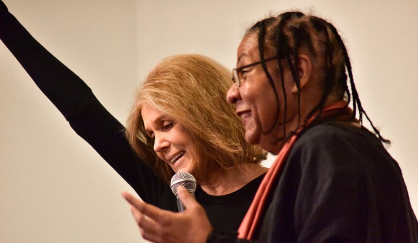 Feminist Gloria Steinem and bell hooks during an appearance.