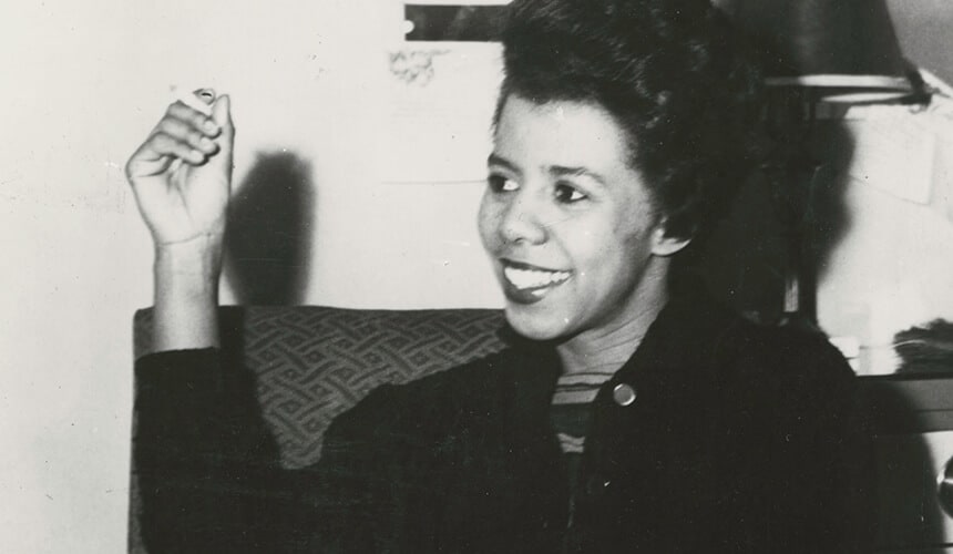 Lorraine Hansberry at the time of her play "A Raisin in the Sun" opening in New Haven, Connecticut, prior to its run on Broadway, 1959.
