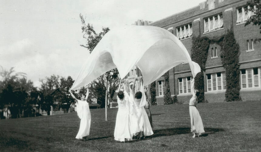 Students in Orchesis at UW-La Crosse perform around 1932.