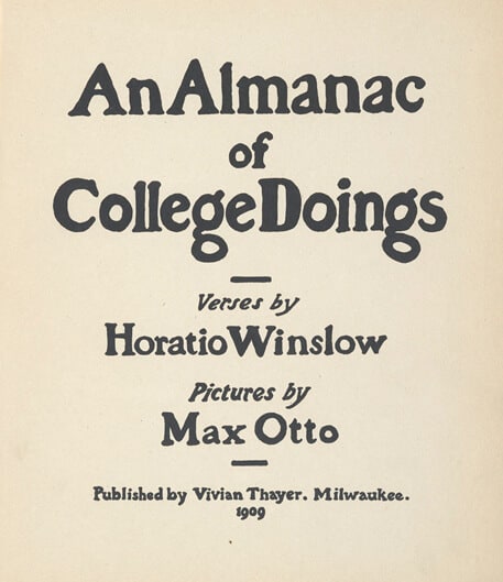 Title page of An Almanac of College Doings.