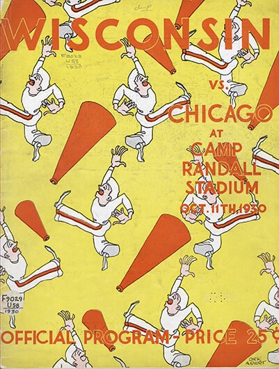 Cheerleaders and megaphones graced the cover of the official program as the Wisconsin Badgers faced the Chicago Maroons on October 11, 1930.