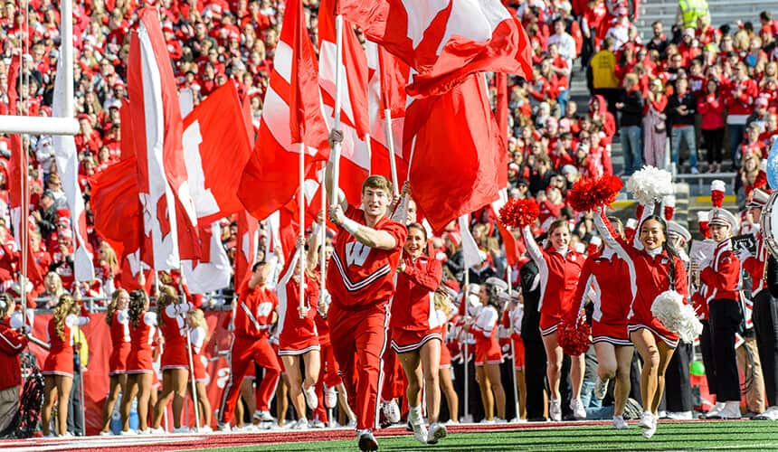 Photo of cheerleaders at a Badger football game.