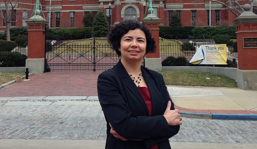 Gurses in front of Johns Hopkins hospital.