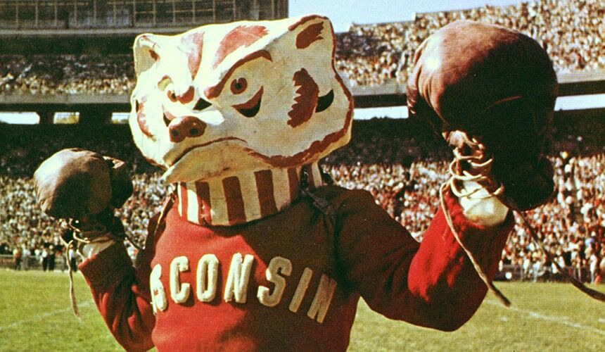 Bill Sagal '51 as the first human Bucky Badger mascot.