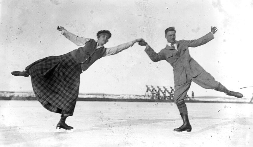 Kate Whitney and Forest Anderson made quite the pair as they demonstrated figure skating in 1917. (Image courtesy of UW Digital Collections.) Kate Whitney and Forest Anderson made quite the pair as they demonstrated figure skating in 1917.