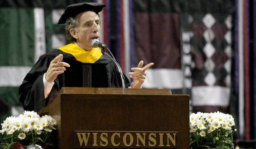 Jerry Zucker speaking at UW's commencement in 2003. (Image courtesy of University Communications.) Jerry Zucker speaking at UW's commencement in 2003.