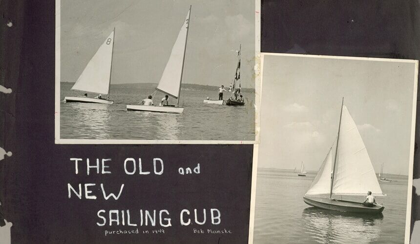 Photo of the old and new sailing club in 1949 from Wisconsin Hoofers scrapbook. (Image courtesy of the UW Digital Collections Center.) Photo of the old and new sailing club in 1949.