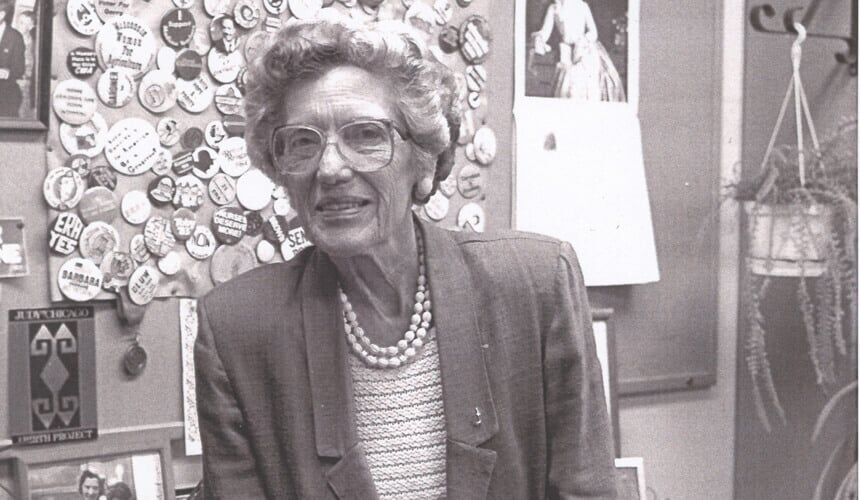 Clarenbach in her Lowell Hall office. (Image courtesy of David Clarenbach.) Clarenbach in her Lowell Hall office.