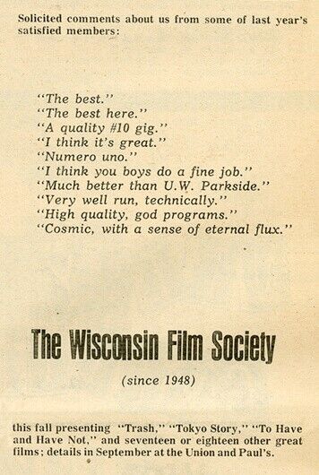 Wisconsin Film Society advertisement.