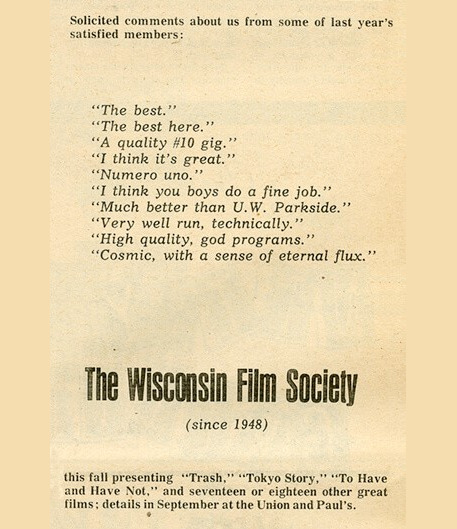 Wisconsin Film Society advertisement.