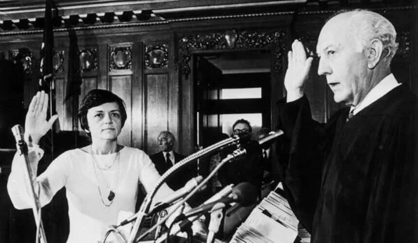 Shirley Abrahamson is sworn in in 1976 as the first woman to serve on the Wisconsin Supreme Court. (Image courtesy of the Wisconsin Historical Society, #98857.) Shirley Abrahamson being sworn in.