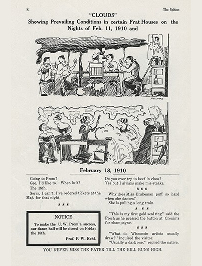 The magazine’s editors turned a 1910 issue over to an all-female student staff. (Image courtesy of the UW Digital Collections Center.) Drawing from the Sphinx.