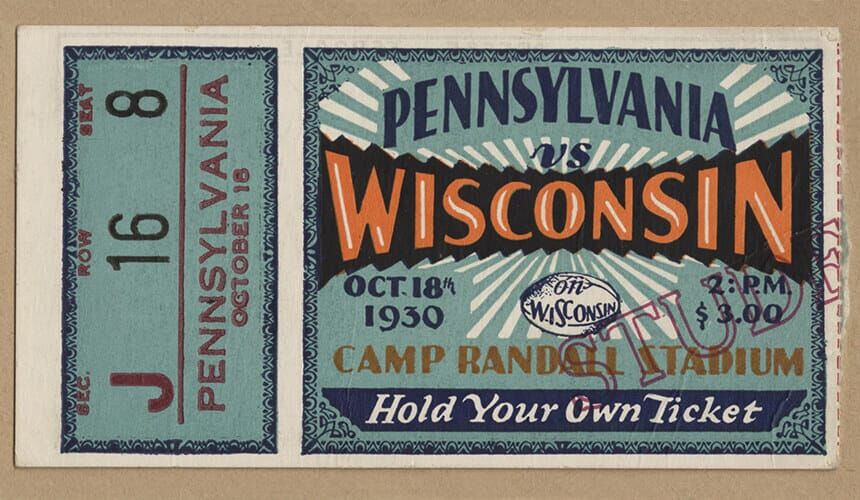 Ticket to attend a game against Pennsylvania in 1930.