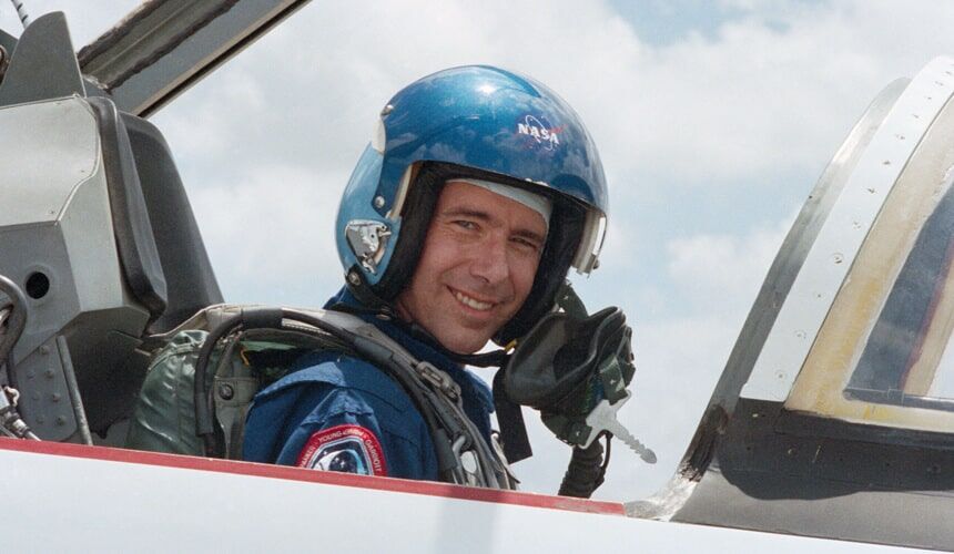 Shaw in the cockpit.