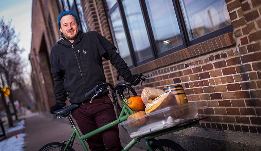 Hunter was named chef of the year by Madison Magazine in 2015 and is a 2015 winner of the Wisconsin Alumni Association’s Forward under 40 award, which honors young alumni for significant achievement. (Photo courtesy of Andy Manis.) Hunter posing for a photo shoot.