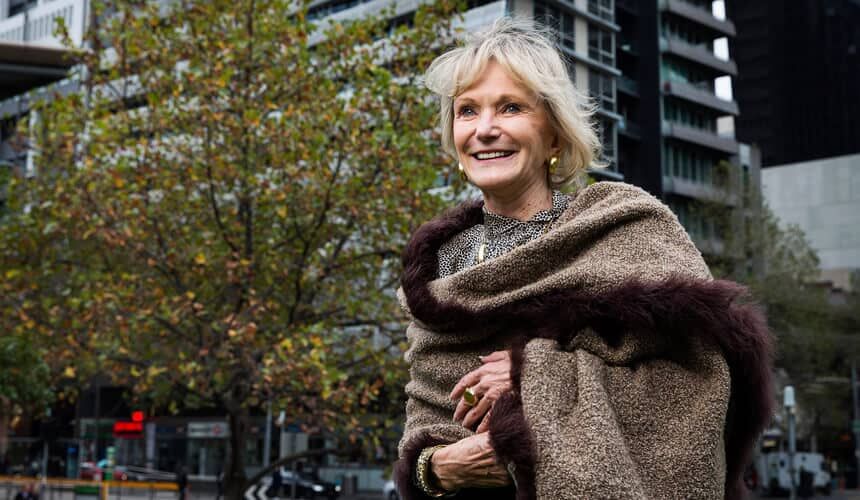 Kay Koplovitz on the street. (Image courtesy of Paul Jeffers, Sidney Morning Herald.) Kay Koplovitz on the street.