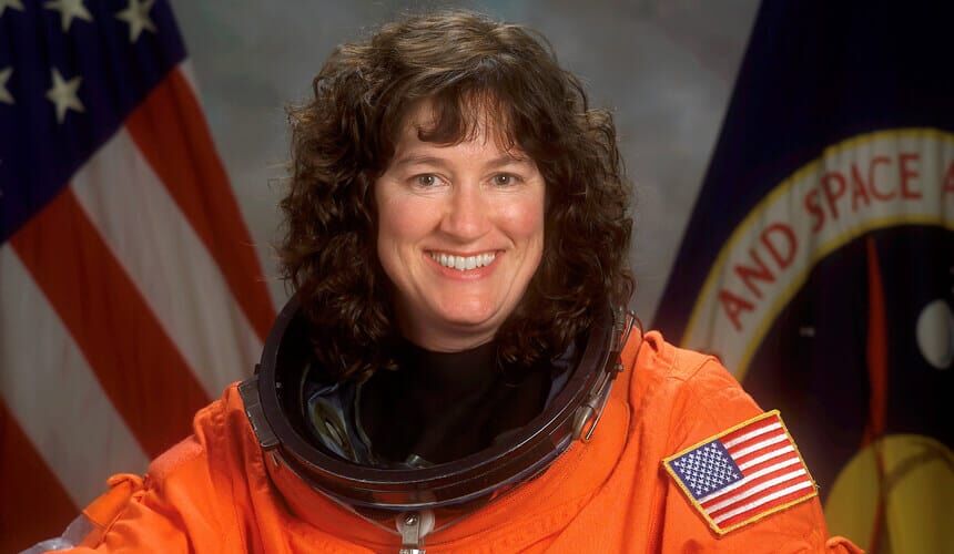 Clark in her astronaut gear.
