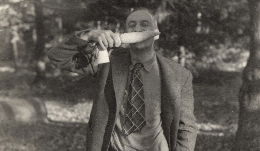 John Van Vleck, enjoying some sweet corn. (Image courtesy of UW Archives, #S11002.) John Van Vleck, enjoying some sweet corn