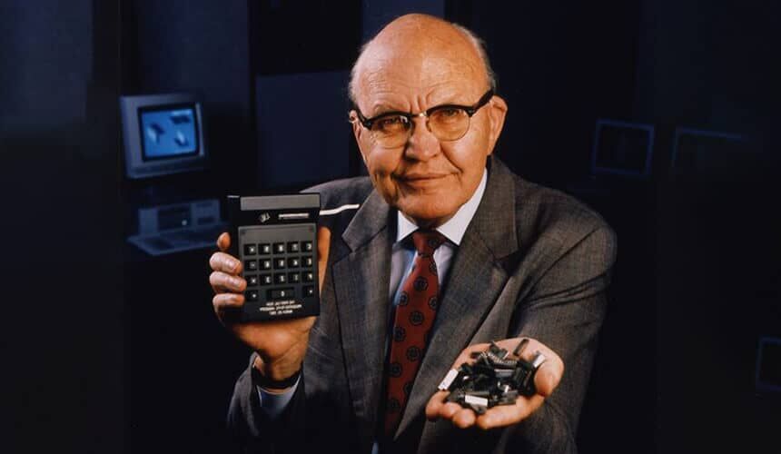 Jack St. Clair Kilby with the first palm-sized calculator. (Image courtesy of the Library of Congress.) Jack St. Clair Kilby holding a palm-sized calculator
