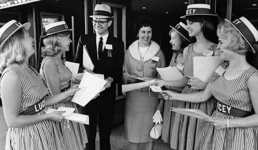 Supporters of Lucey for Governor distribute buttons and flyers to promote his campaign. (Image courtesy of the Wisconsin Historical Society, #25349.) Supporters of Lucey for Governor distribute buttons and flyers to promote his campaign.