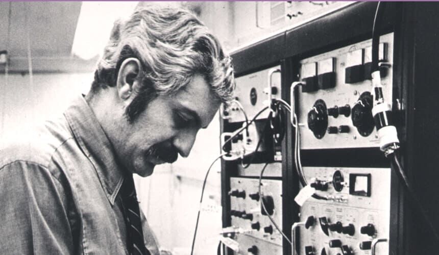 Close-up of Dr. Damadian while working