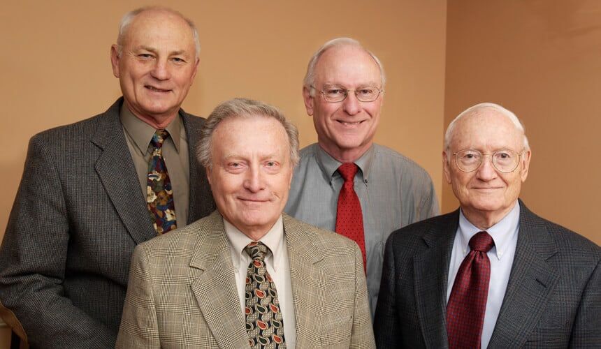 Colorado State University's elected members of the National Academy of Engineering, Tom Vonder Haar, elected 2003, Ray (A.R.) Chamberlain, elected 2006, Larry Roesner, elected 1990, and Jack Cermak elected 1973.