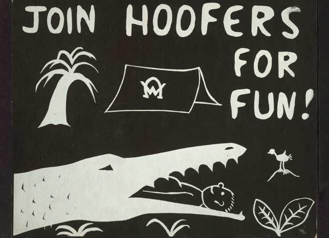 A flier from a Hoofers scrapbook. (Image courtesy of UW Archives.)