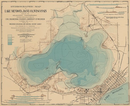 Historic hydrographic map of Lake Mendota. (Image courtesy of the UW Digital Collections Center.)