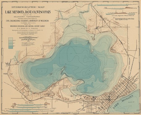 Historic hydrographic map of Lake Mendota. (Image courtesy of the UW Digital Collections Center.)